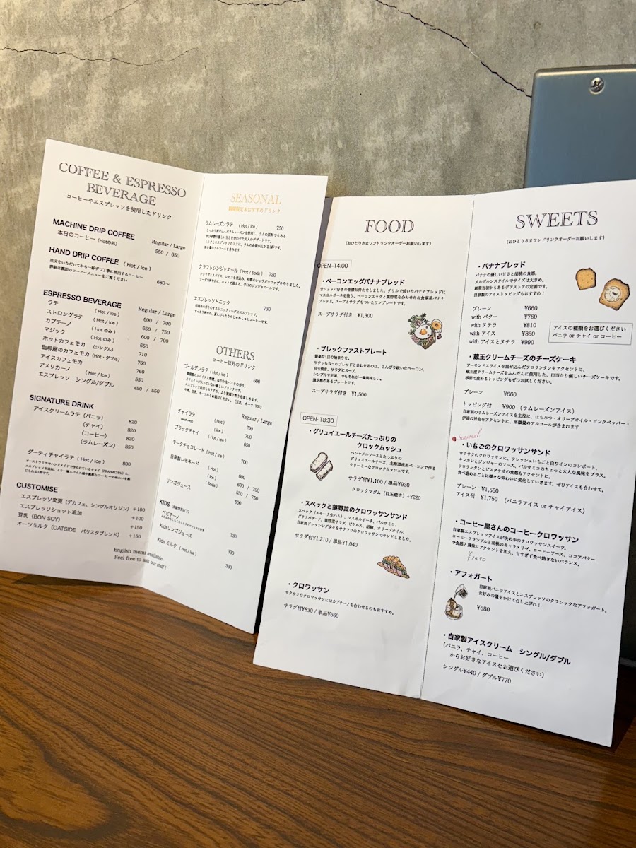 Darestore Coffee & Eatery menu board