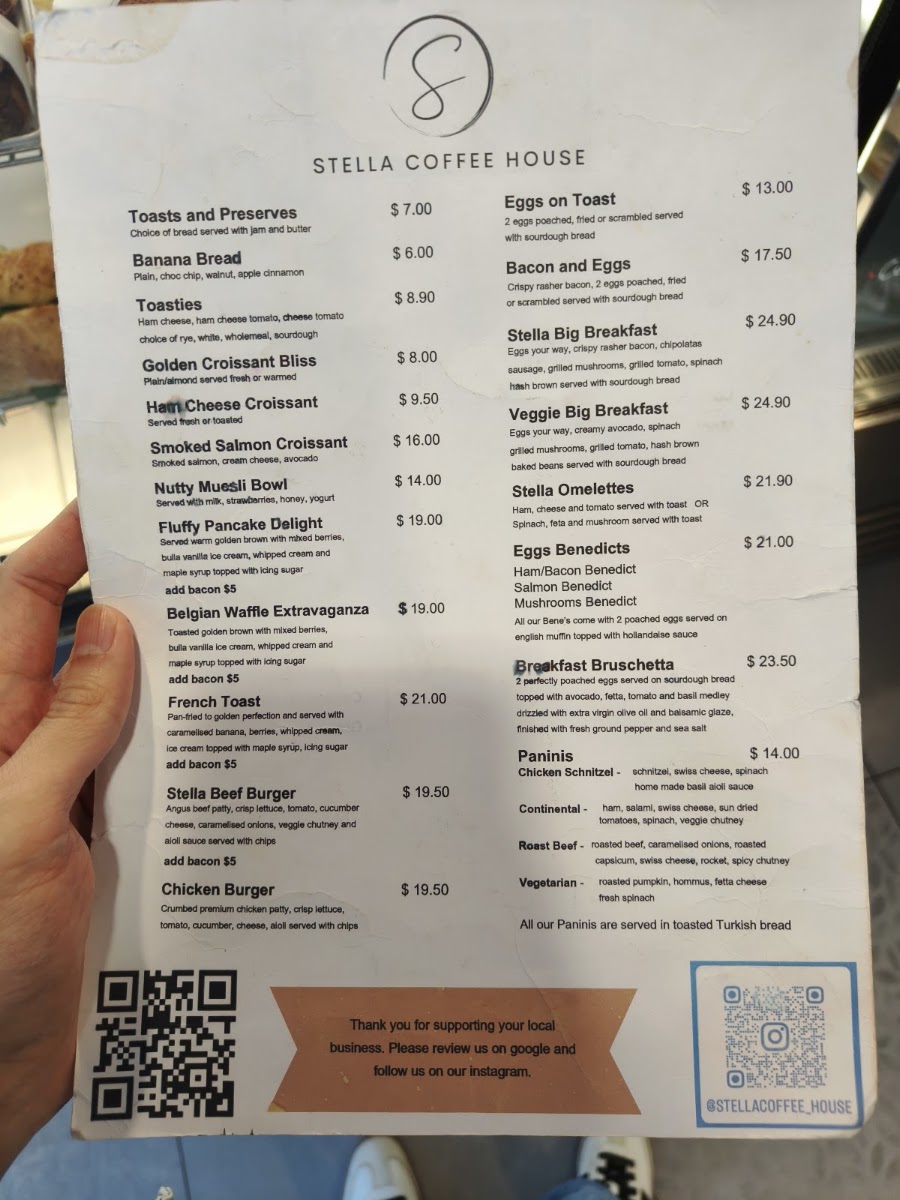 Stella Coffee House menu board