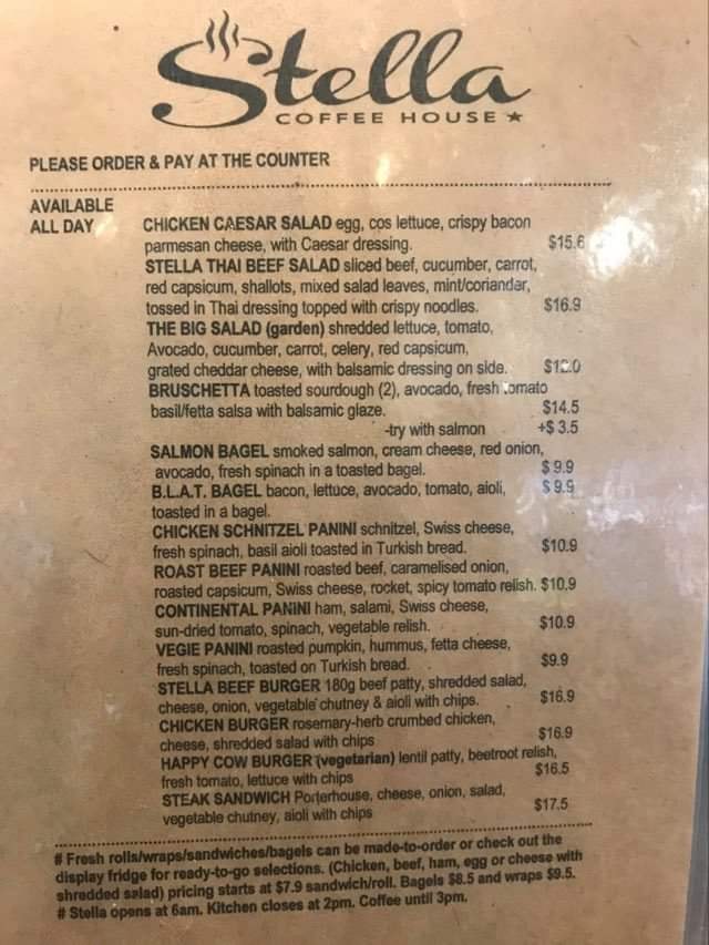 Stella Coffee House menu board