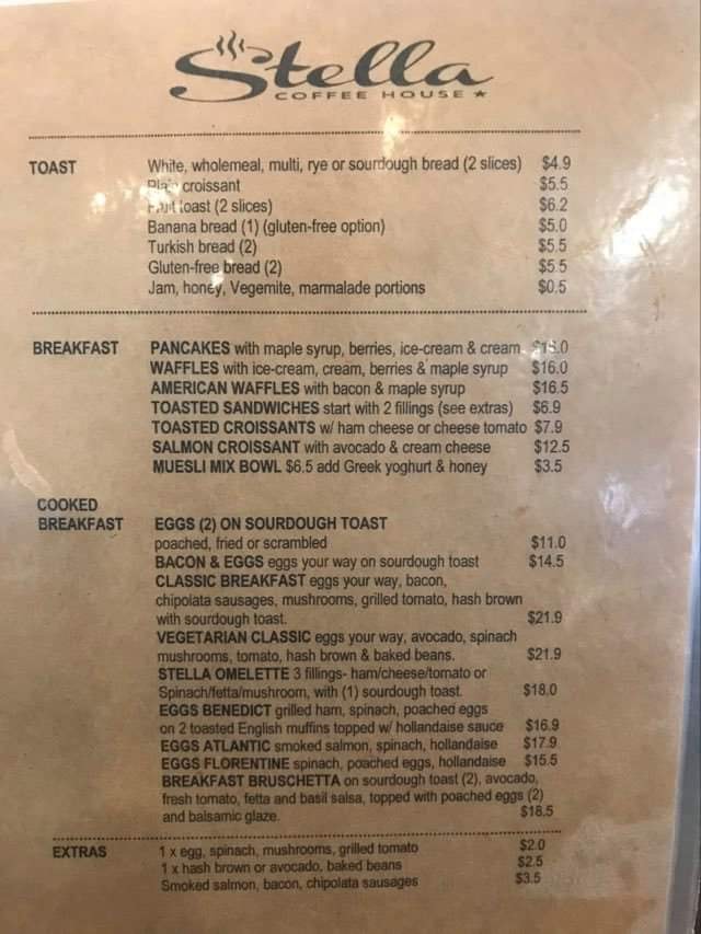 Stella Coffee House menu board