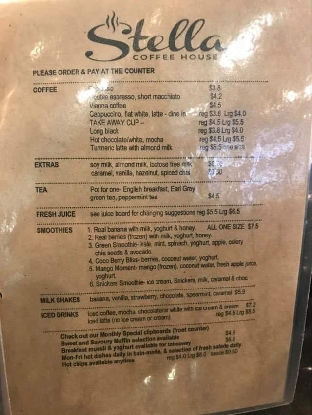 Stella Coffee House menu board