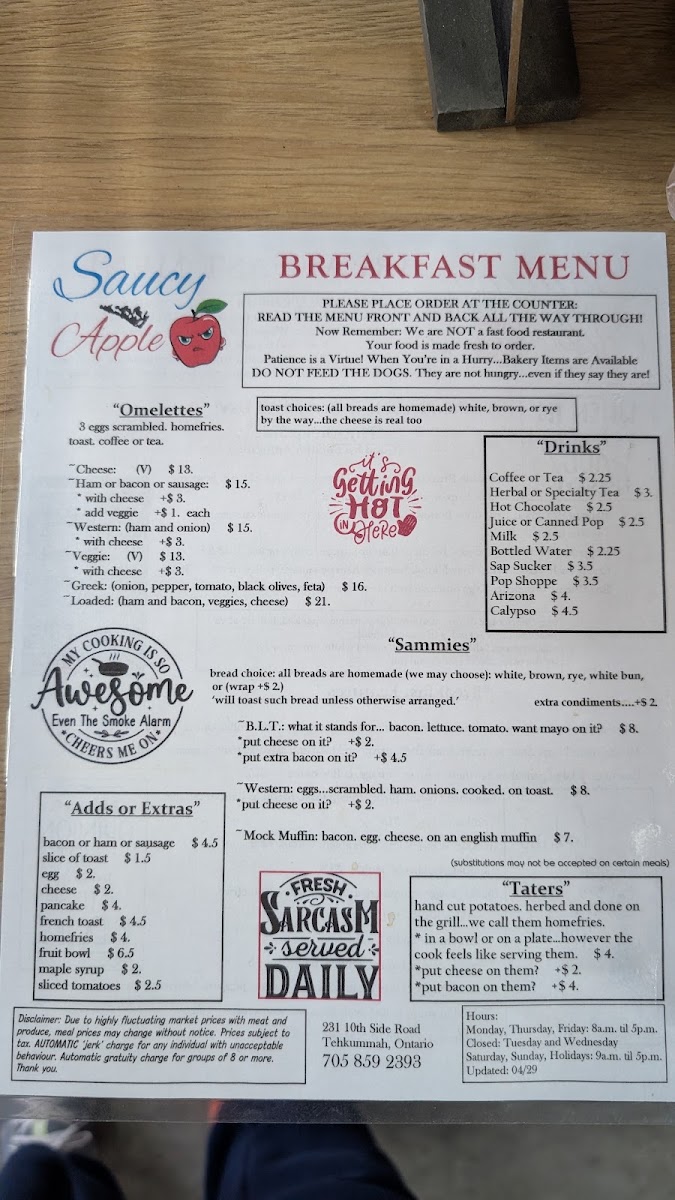 Saucy Apple menu board