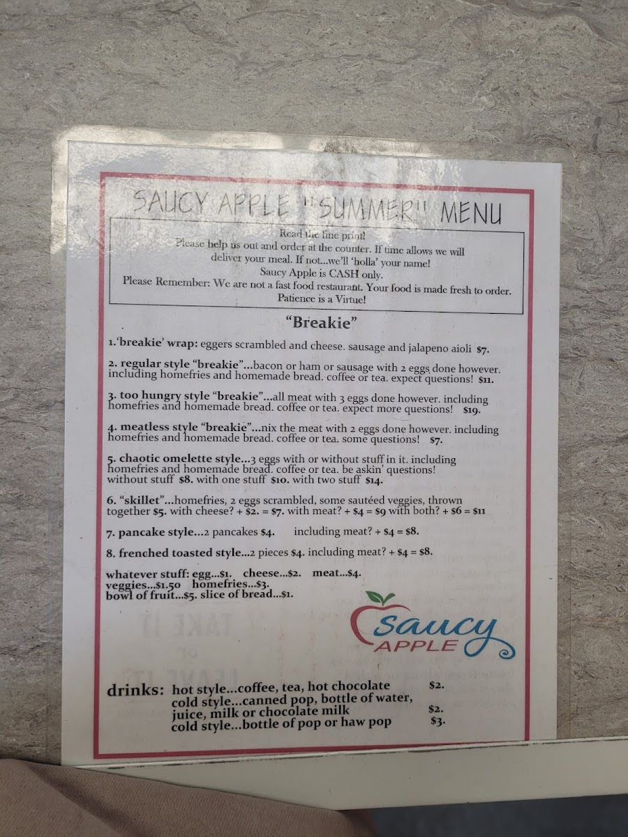 Saucy Apple menu board