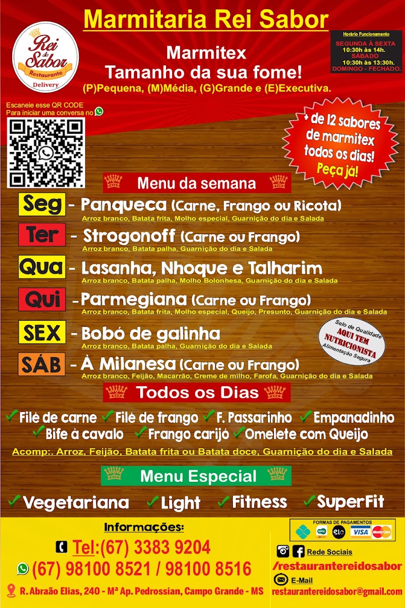 Marmitaria - Restaurante Rei do Sabor menu board