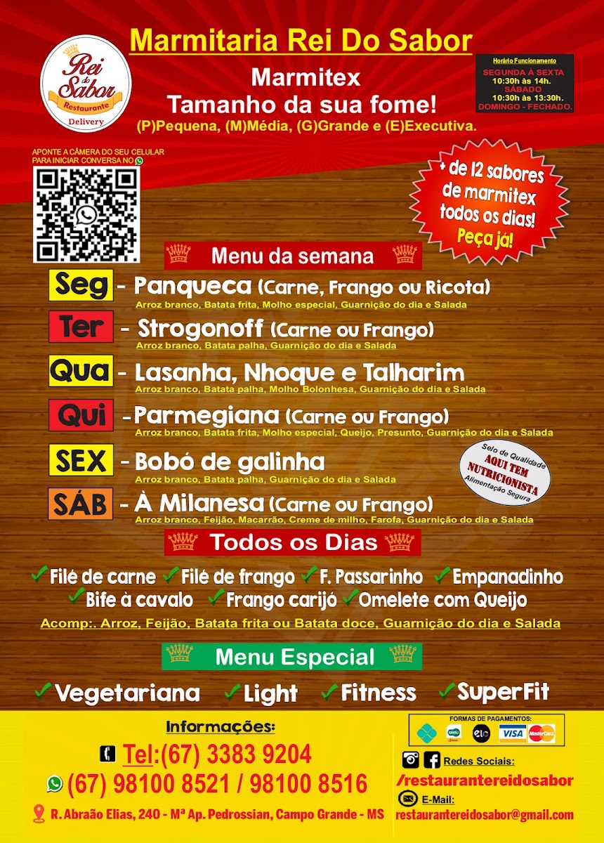 Marmitaria - Restaurante Rei do Sabor menu board