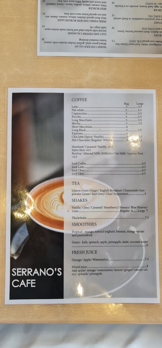 Serrano's Cafe menu board