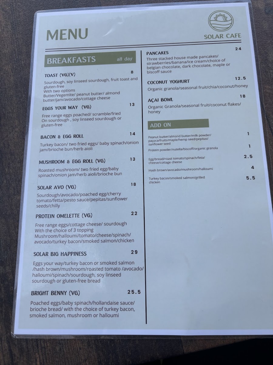 SOLAR CAFE menu board