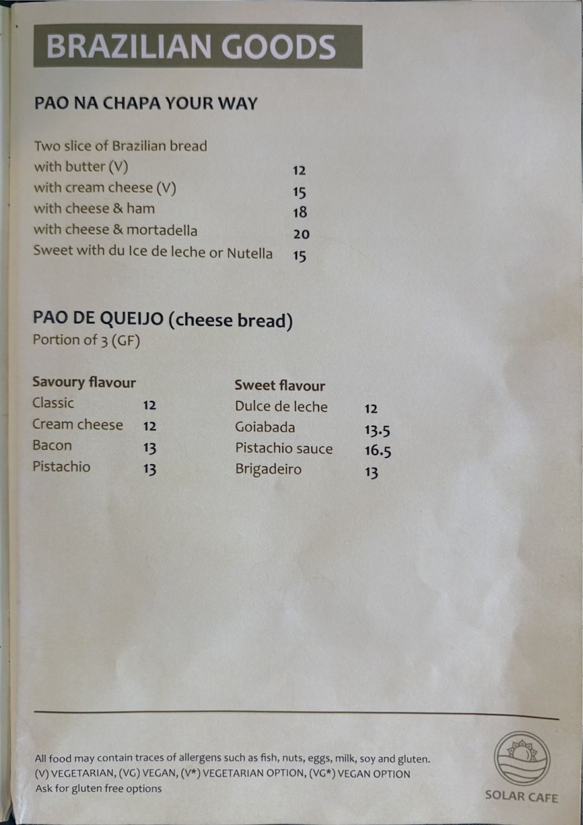 SOLAR CAFE menu board