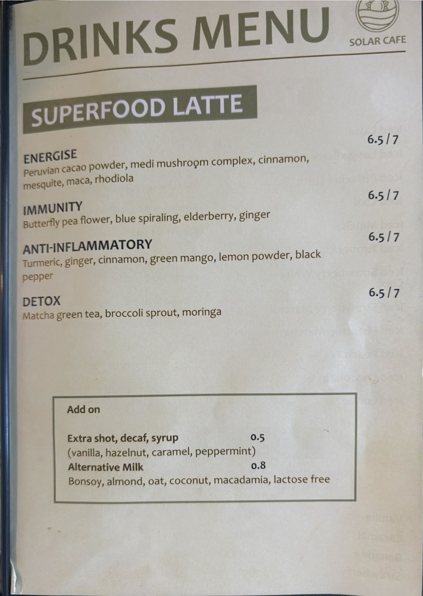 SOLAR CAFE menu board
