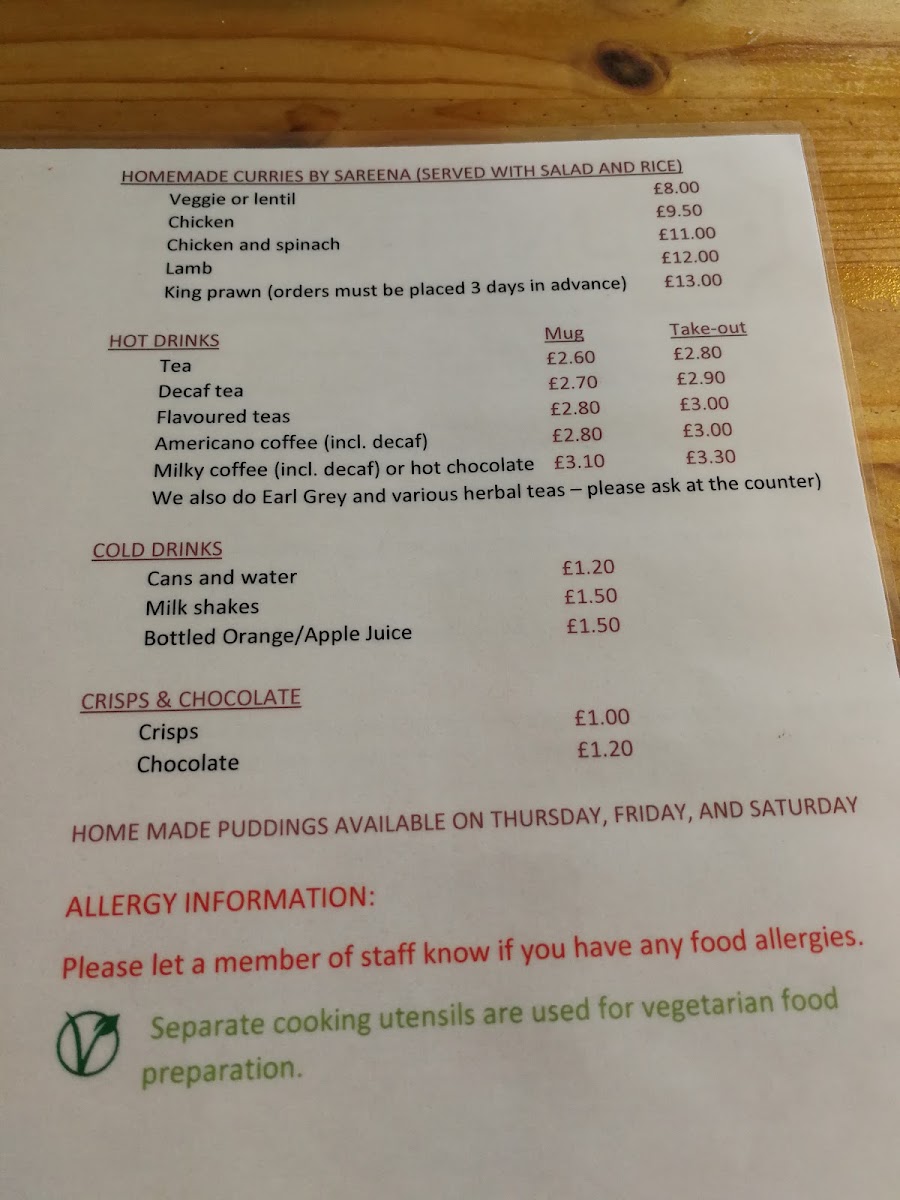 The Junction Cafe menu board