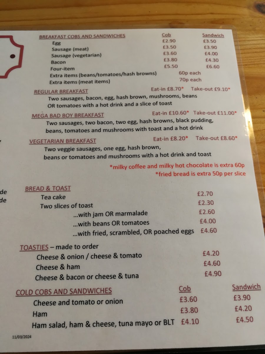 The Junction Cafe menu board