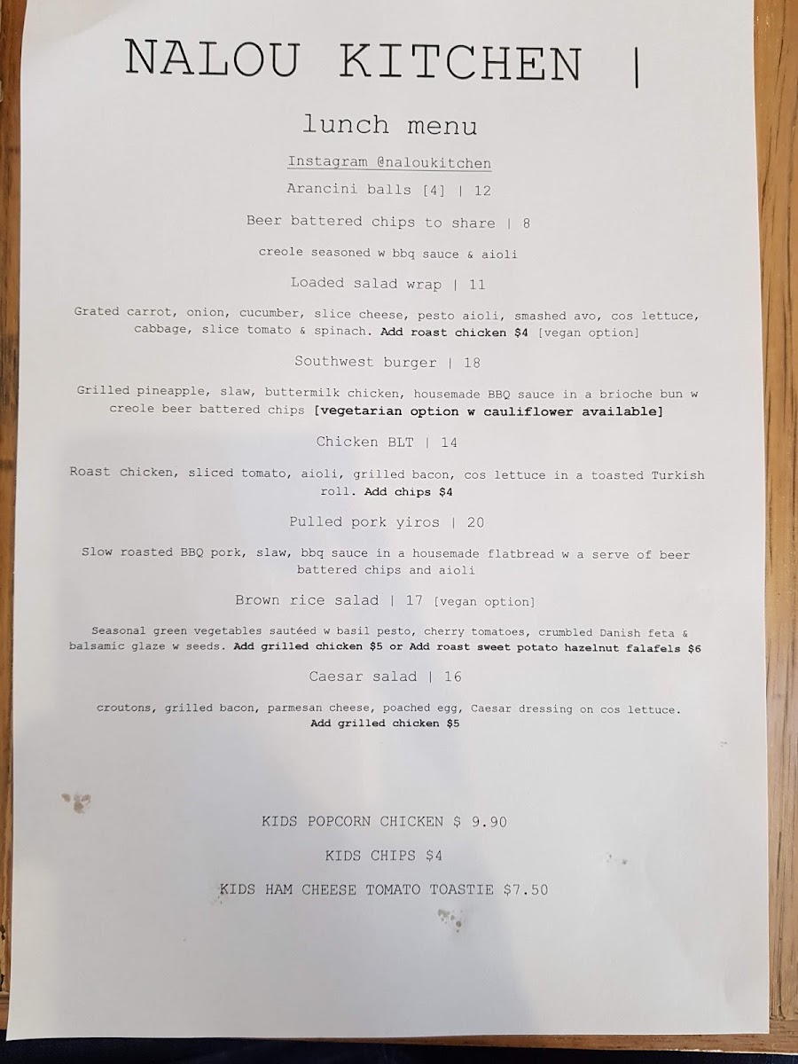 Nalou Kitchen menu board