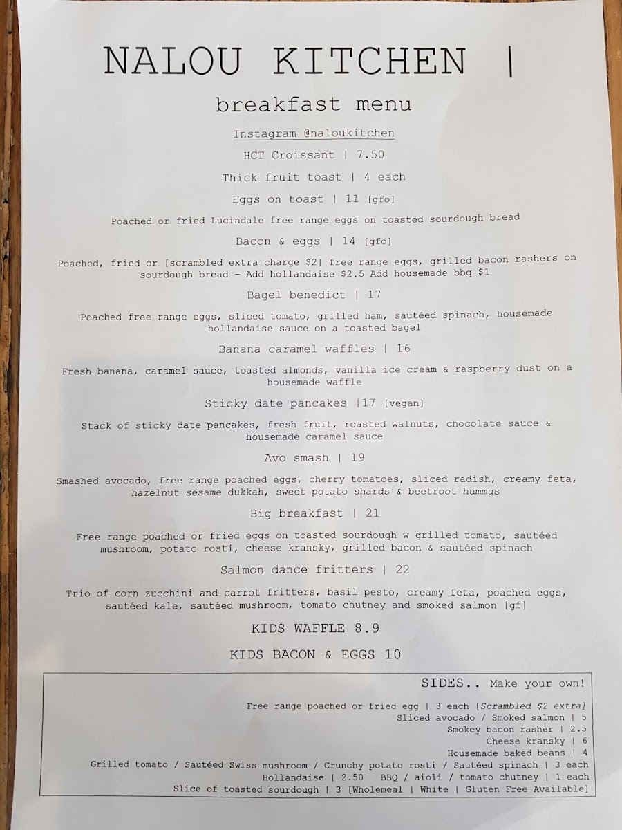 Nalou Kitchen menu board