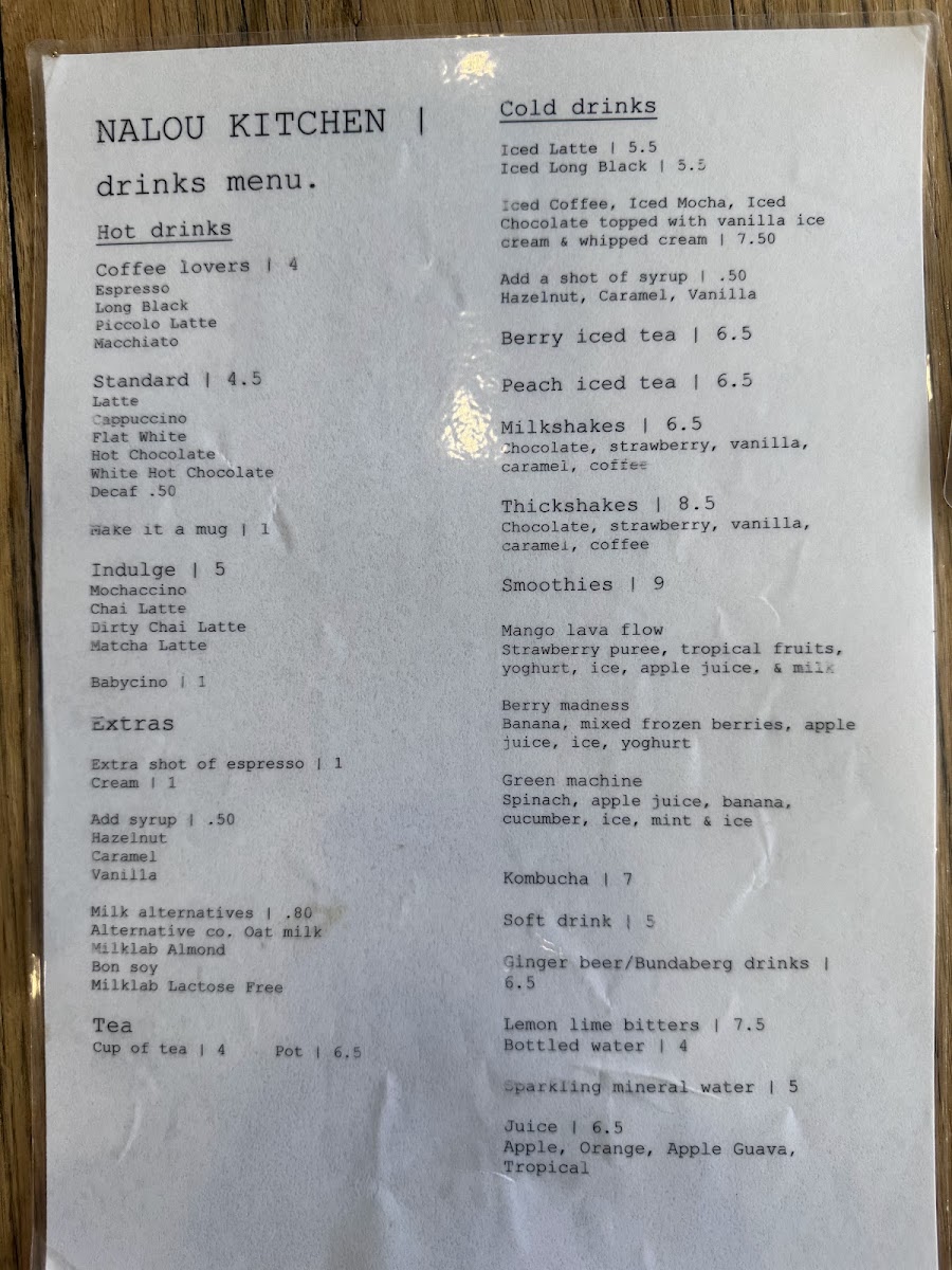 Nalou Kitchen menu board