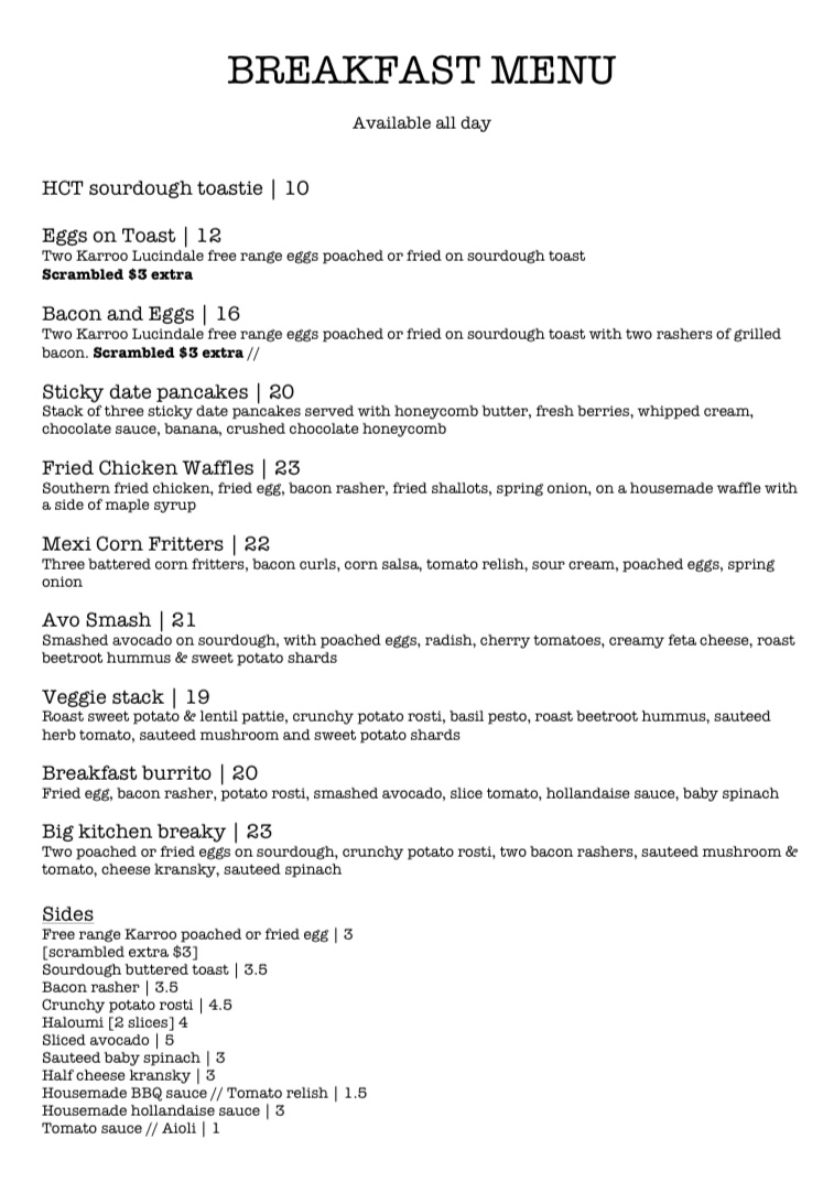 Nalou Kitchen menu board