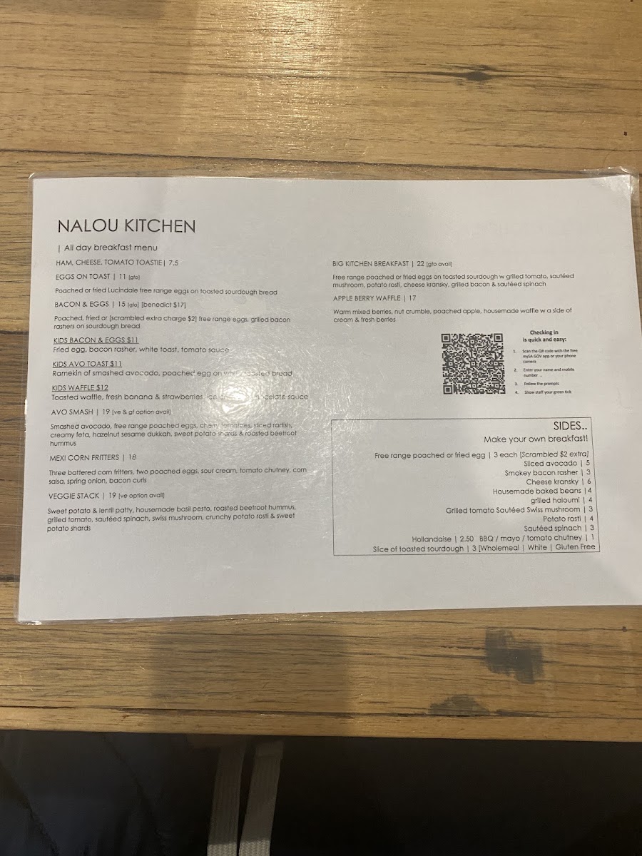 Nalou Kitchen menu board