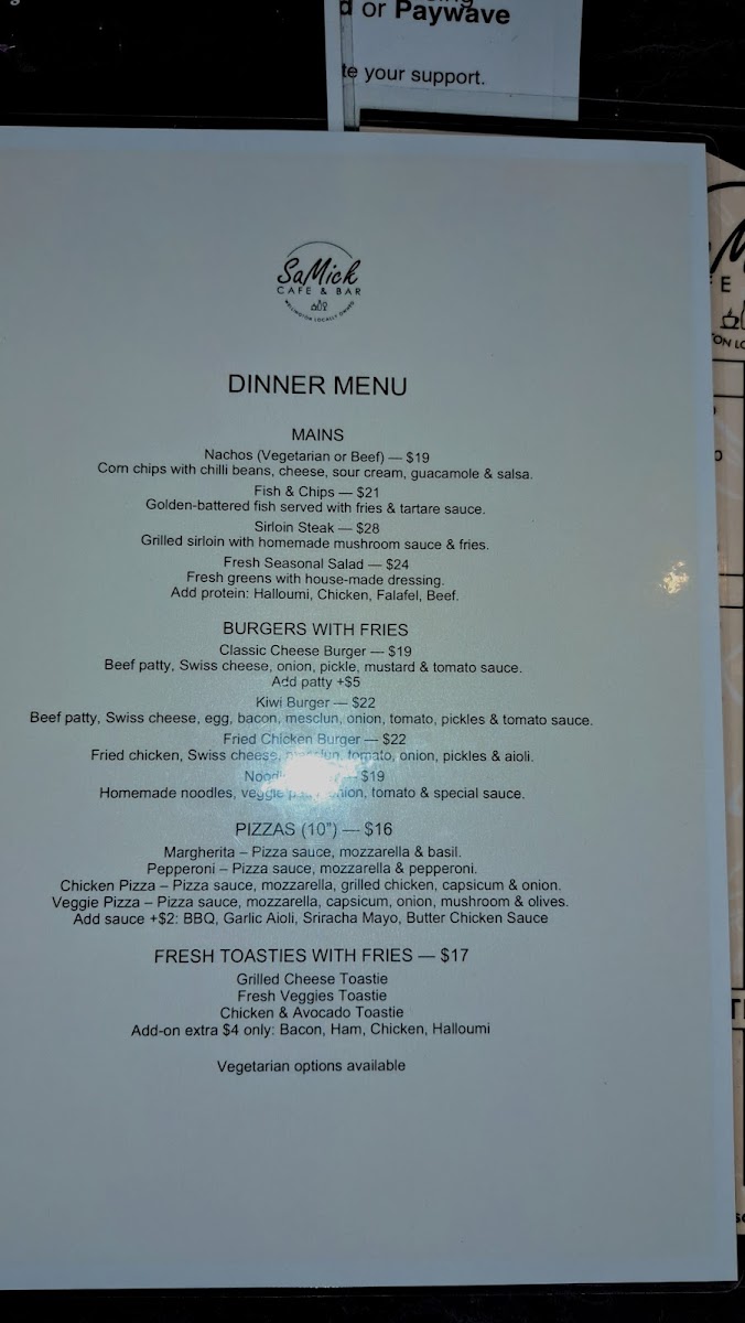 SaMick Cafe & Bar menu board