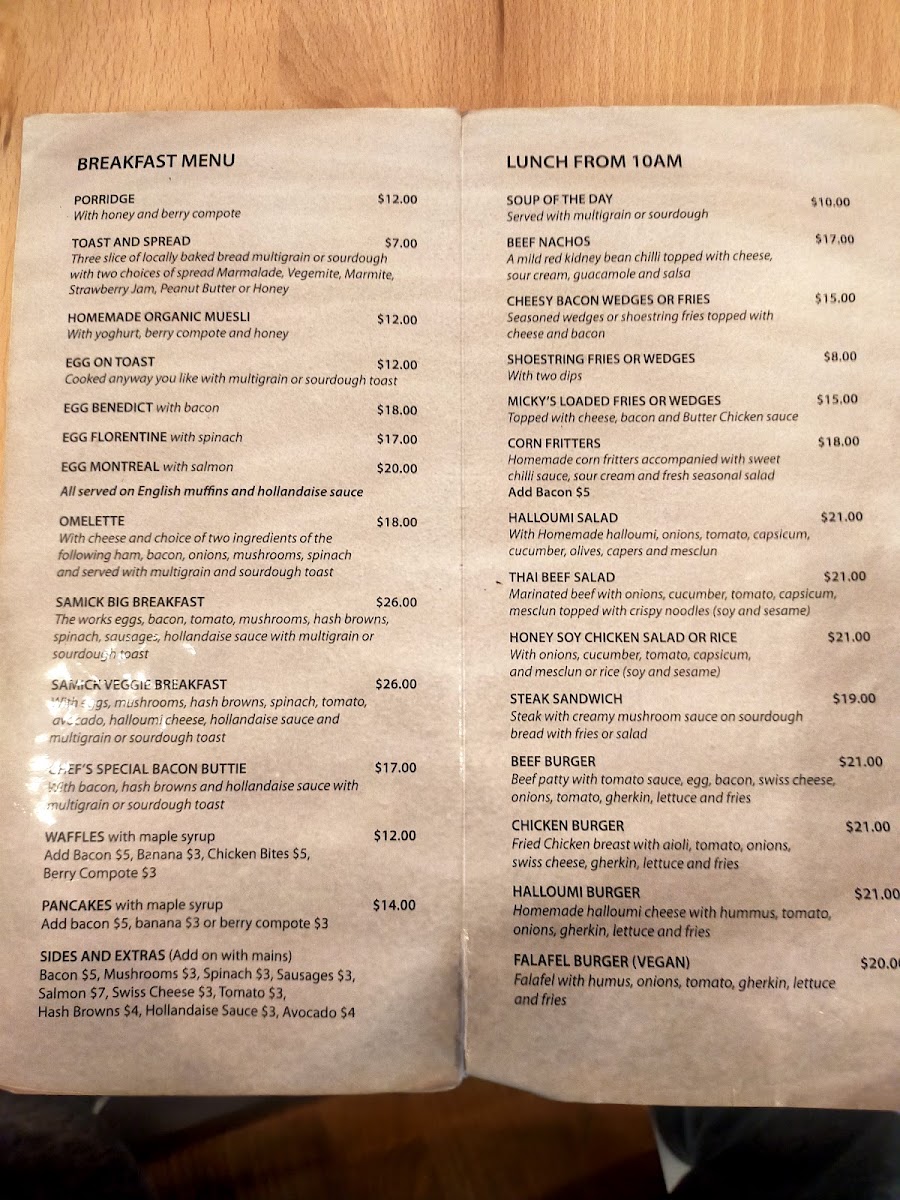 SaMick Cafe & Bar menu board