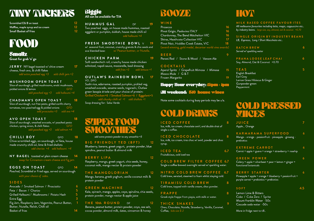 Outlaw Canterbury menu board