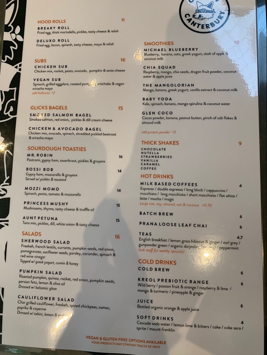 Outlaw Canterbury menu board