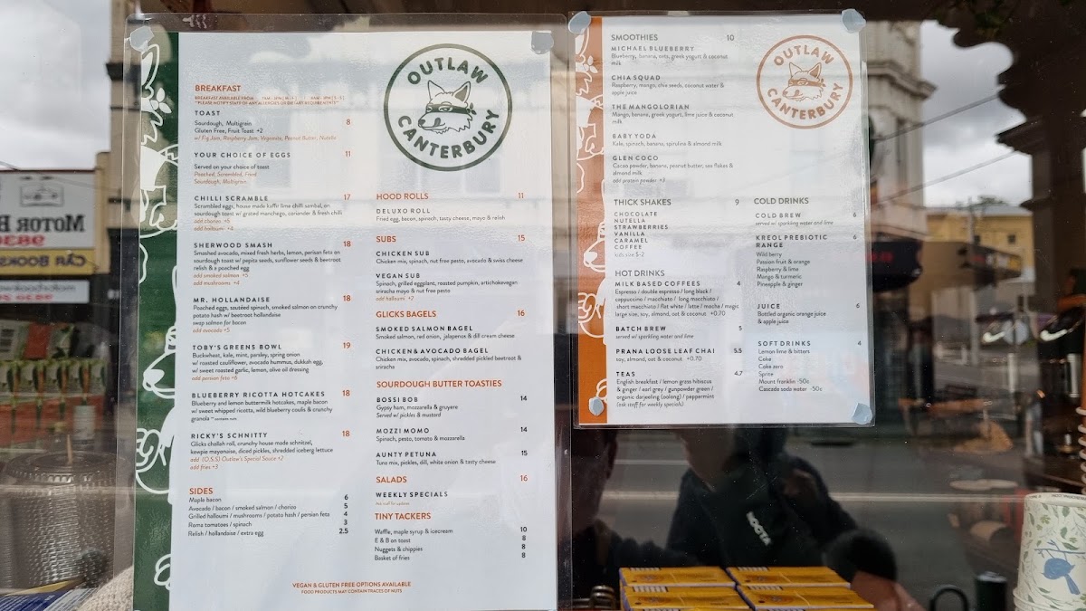 Outlaw Canterbury menu board