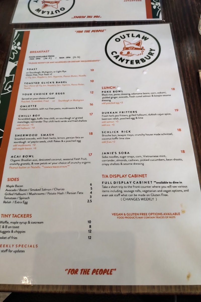 Outlaw Canterbury menu board