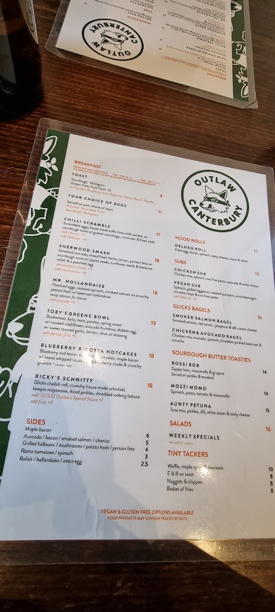 Outlaw Canterbury menu board