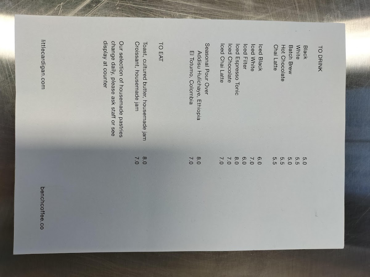 BENCH COFFEE CO. Roastery menu board