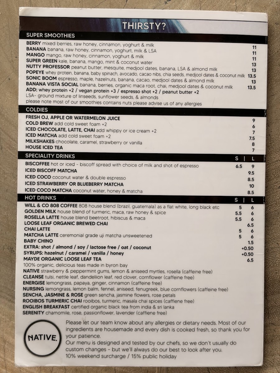 Native. Kiama menu board