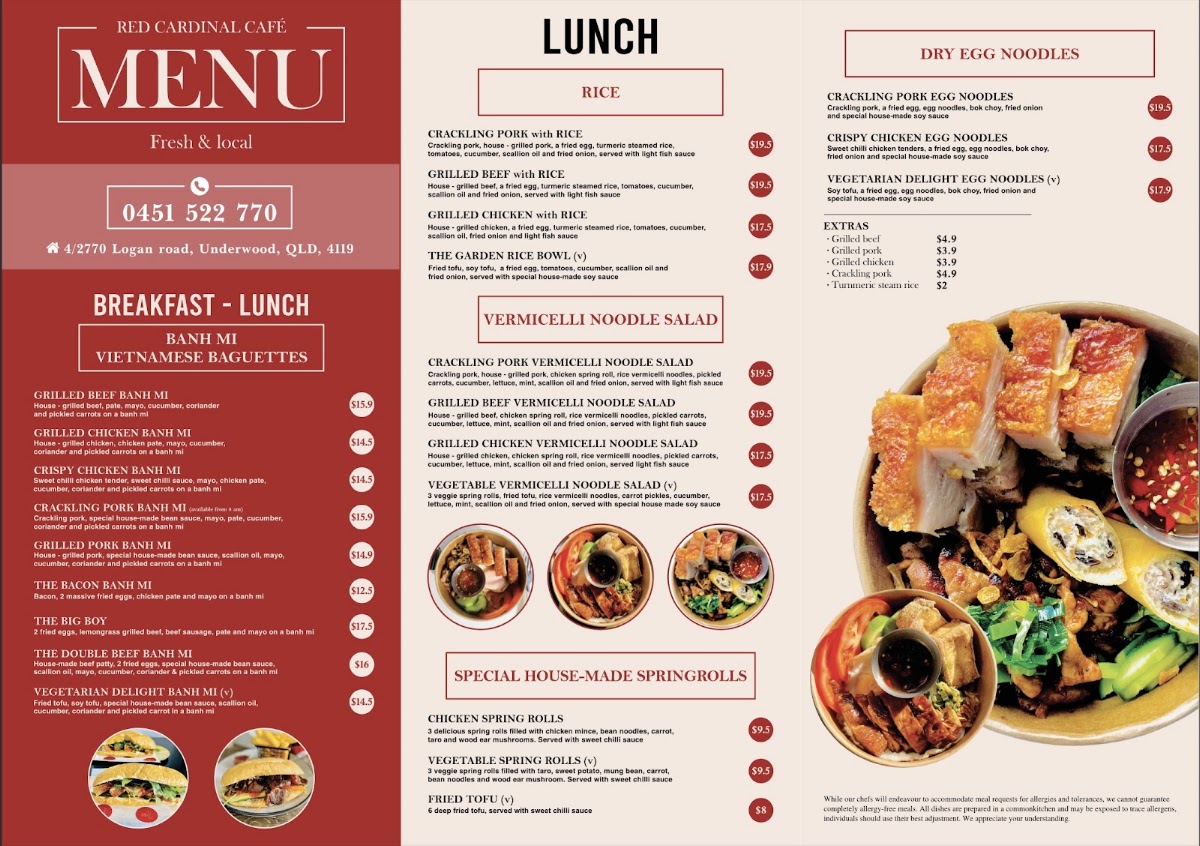 Red Cardinal Cafe menu board