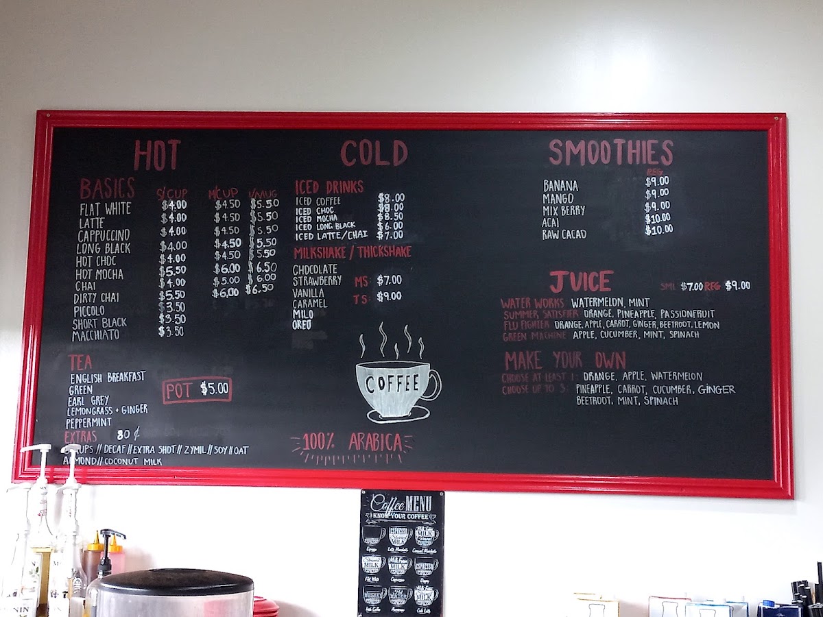 Red Cardinal Cafe menu board