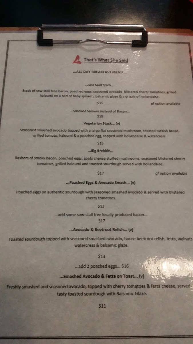 Red Cardinal Cafe menu board