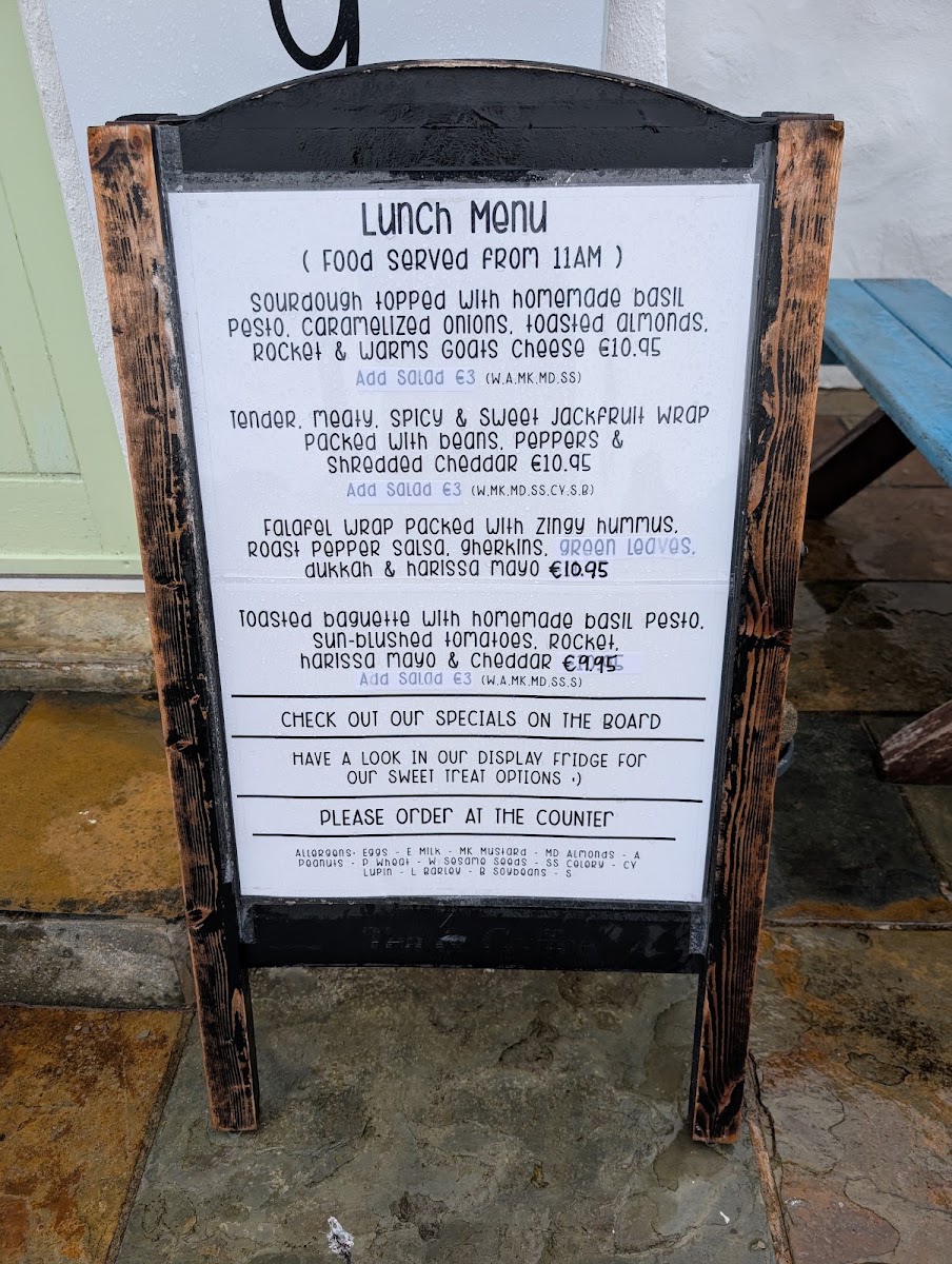 Sweet Nothings Cafe menu board