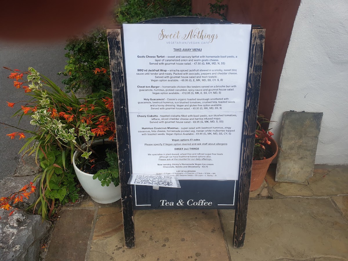 Sweet Nothings Cafe menu board