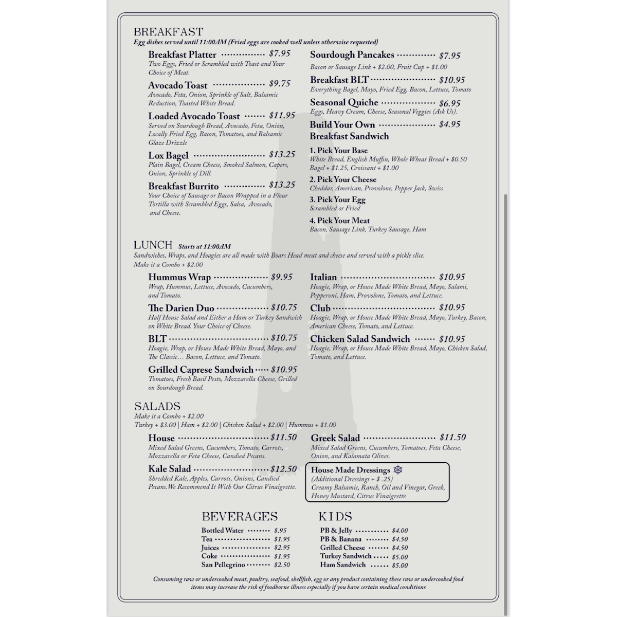 The Shanty Cafe menu board