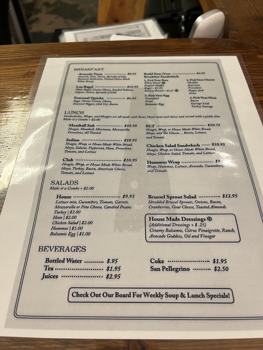 The Shanty Cafe menu board