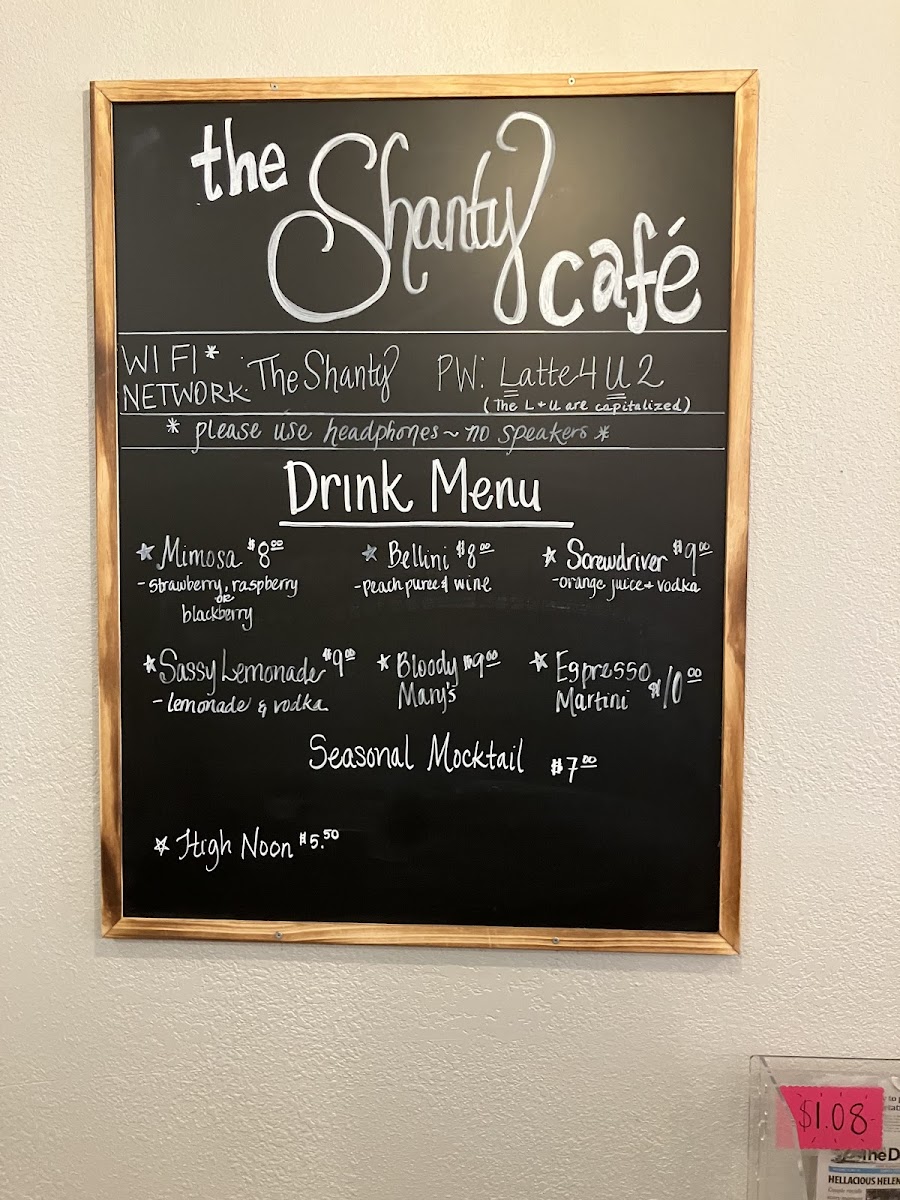 The Shanty Cafe menu board