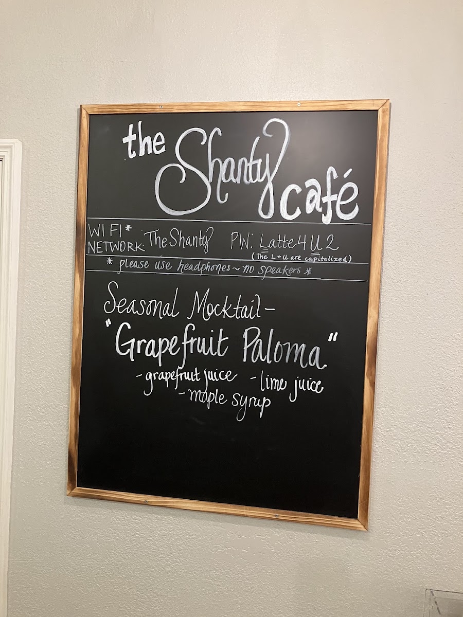 The Shanty Cafe menu board
