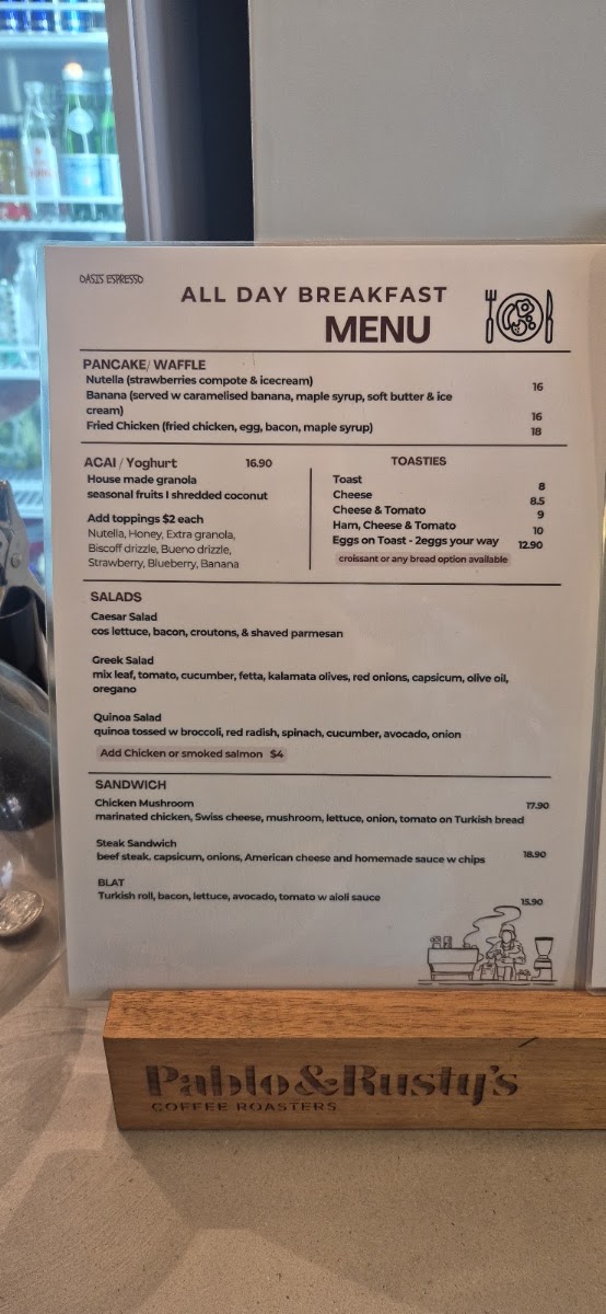 Oasis Espresso Cafe menu board