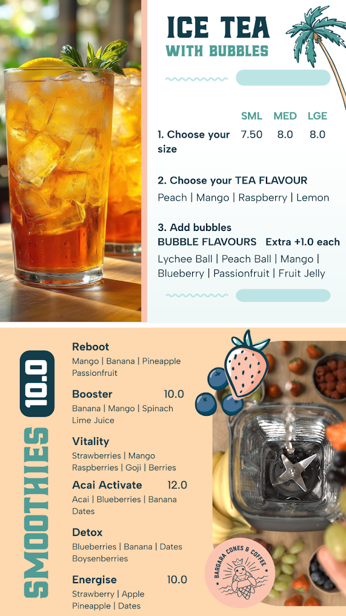 Beach Treats Bargara menu board