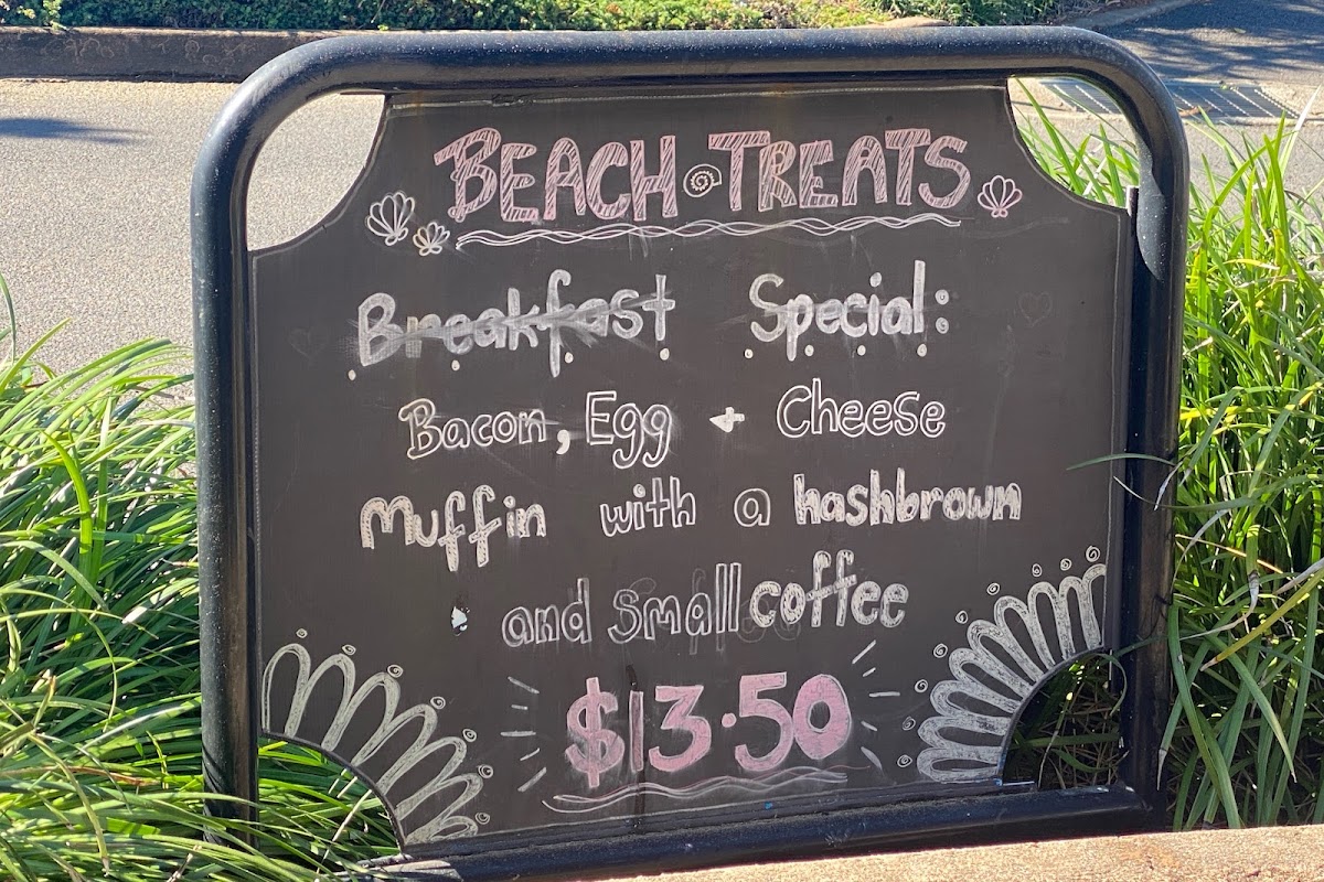 Beach Treats Bargara menu board