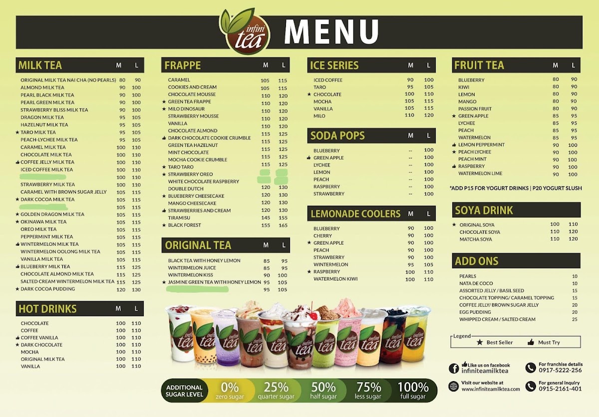 Infinitea Session menu board