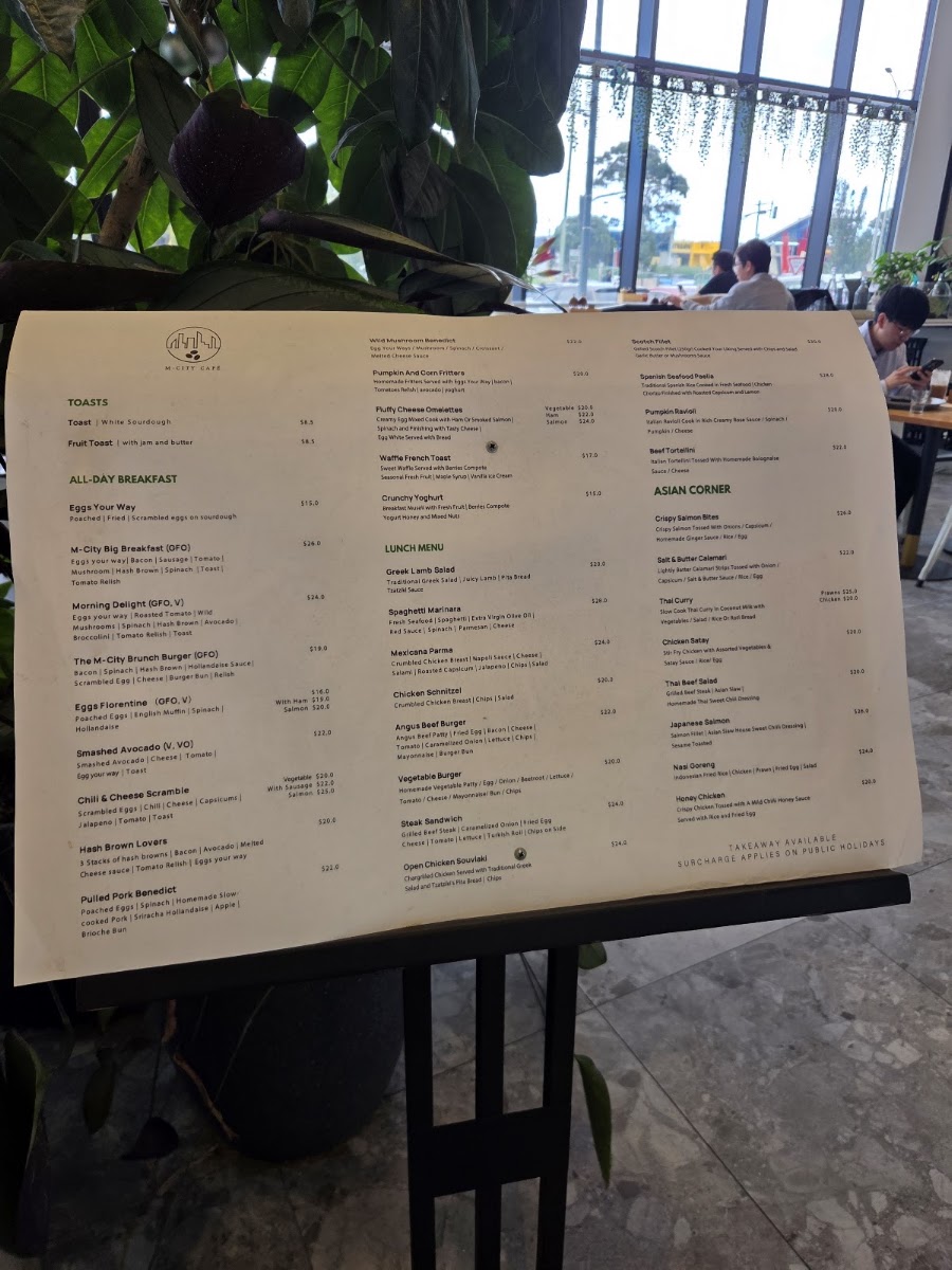 M-City Cafe menu board