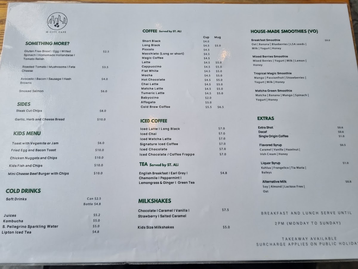 M-City Cafe menu board