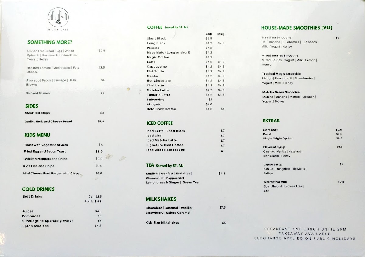 M-City Cafe menu board
