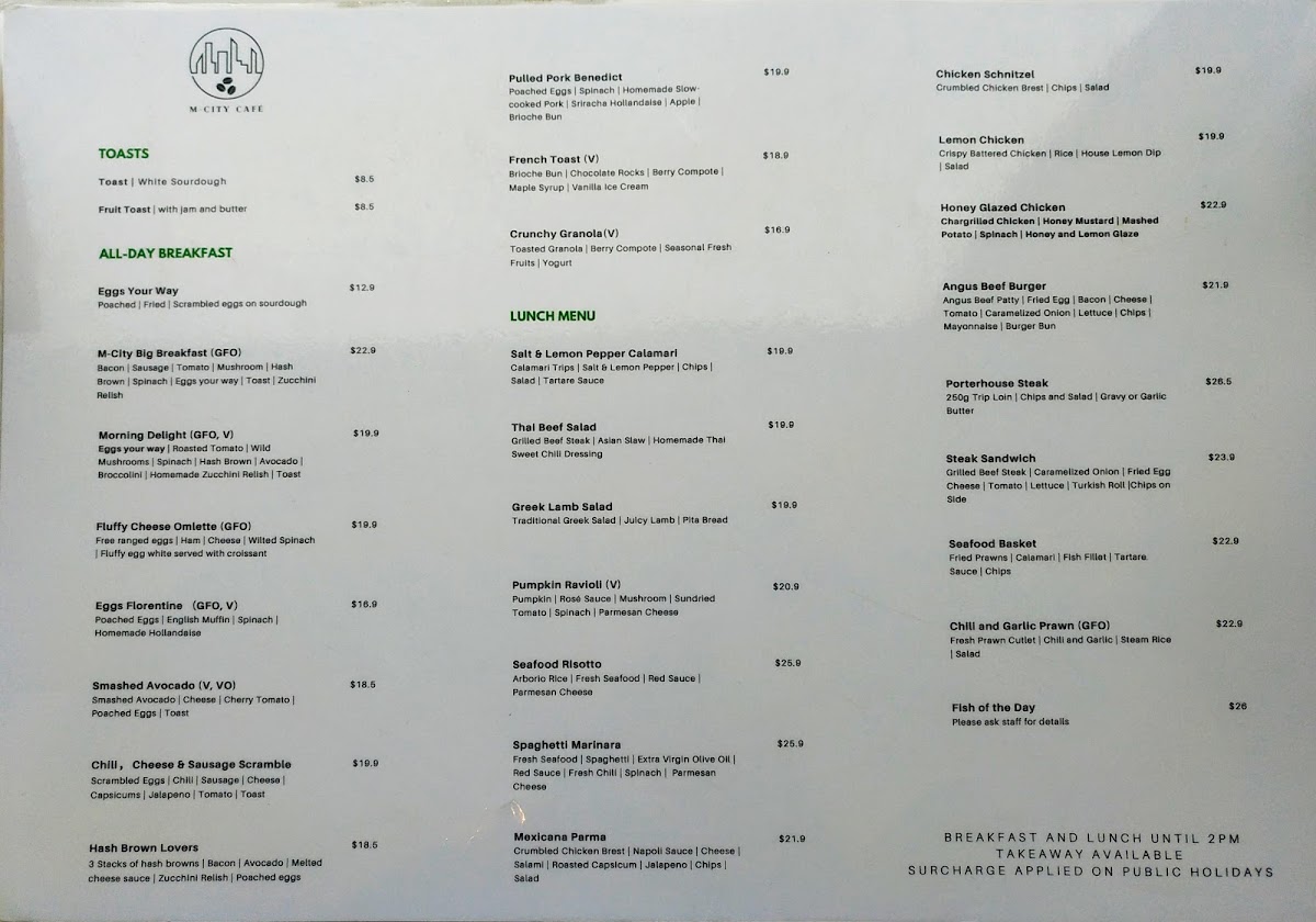 M-City Cafe menu board