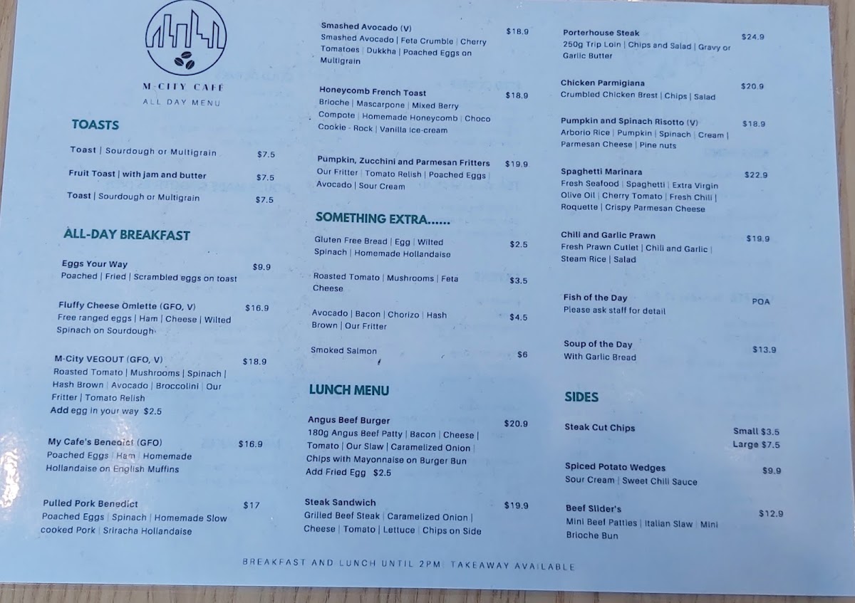 M-City Cafe menu board