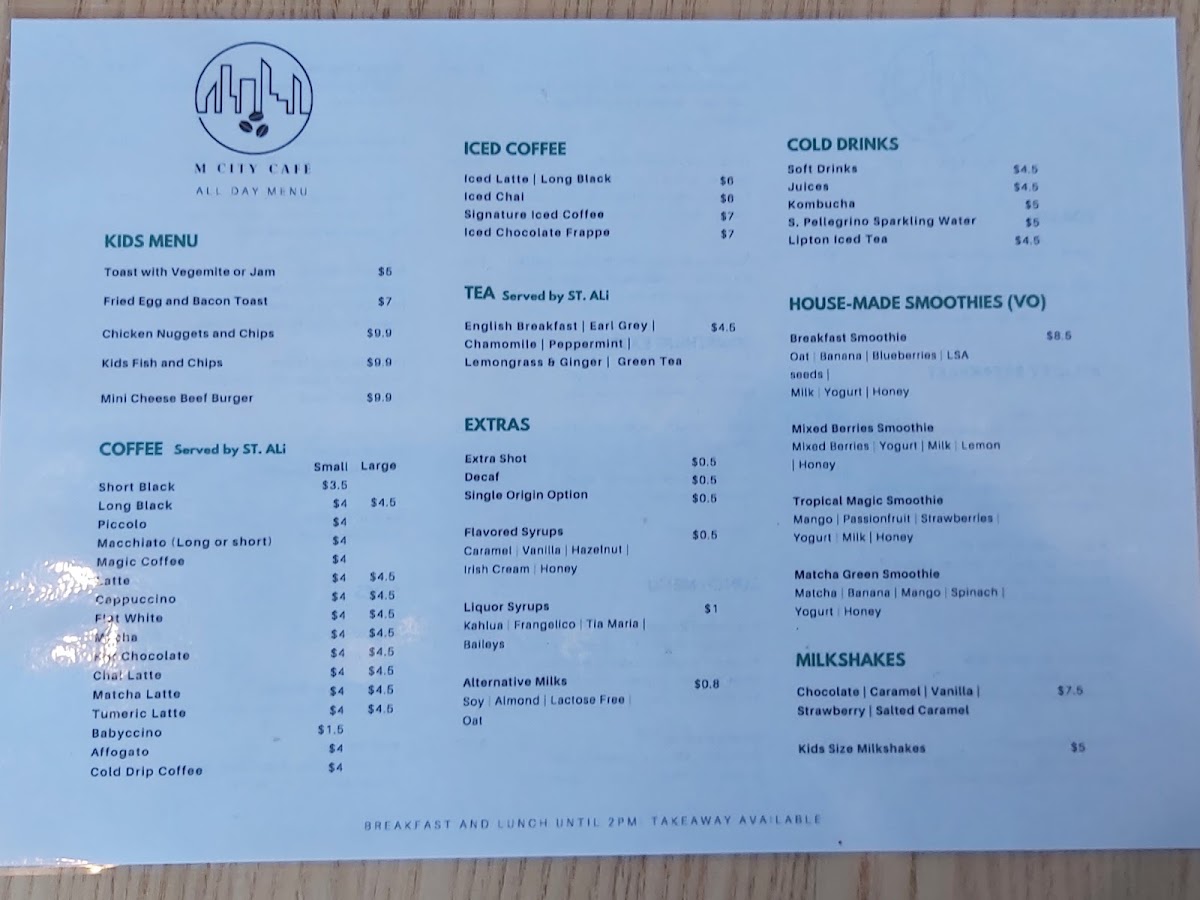 M-City Cafe menu board