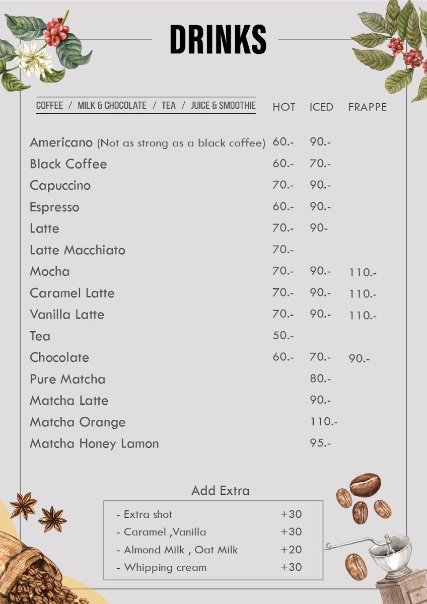 Mochaccino Kitchen menu board