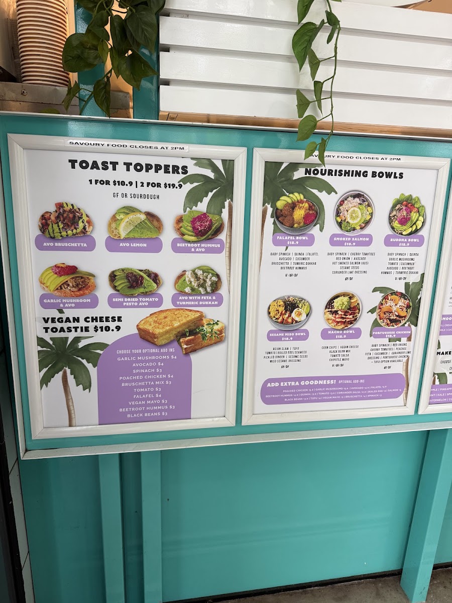Coco Bliss South Bank menu board